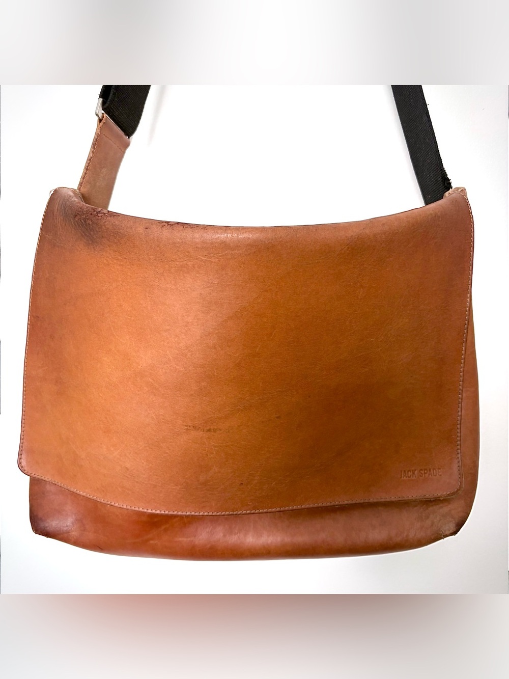 RARE Vintage Jack Spade Bridle Leather Messenger Field Bag Cognac Brown HTF